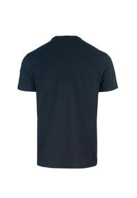T-shirt blu navy scuro a maniche corte con design a girocollo e una trama liscia, caratterizzato da un retro semplice senza grafiche o motivi.
