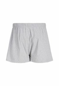 Boxer en coton gris clair uni avec une ceinture élastique, vu de dos sur un fond blanc.