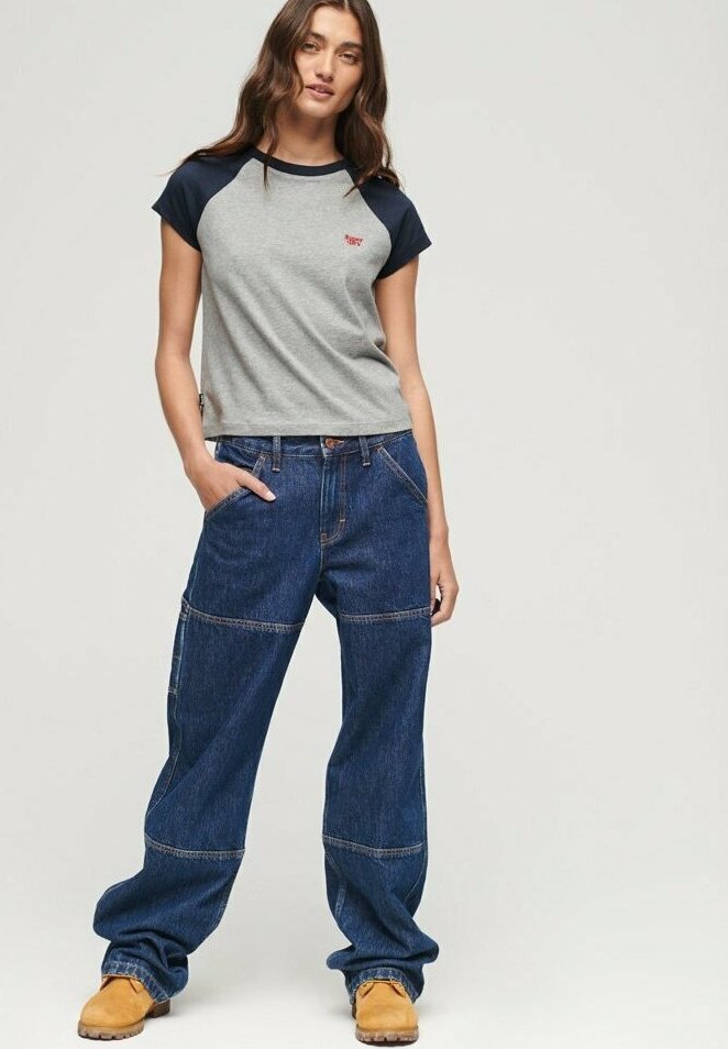 Superdry & Co ESSENTIAL LOGO RAGLAN - Camiseta estampada - grey marl preppy navy