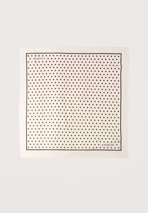 Κρεμ τετράγωνο μαντήλι με μικρές μαύρες και καφέ βούλες, λεπτό μαύρο περίγραμμα και λογότυπο "COACH" σε δύο γωνίες.