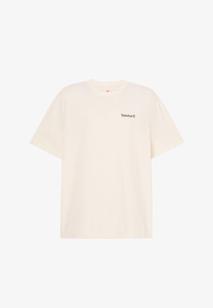 Off-white T-shirt met korte mouwen en een ronde hals, met een klein Timberland-logo op de linkerborst.