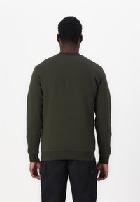 Mörkgrön sweatshirt med långa ärmar och ribbade manschetter. Har en rund halsringning och en slim fit, i kombination med mörka byxor. Slät textur.