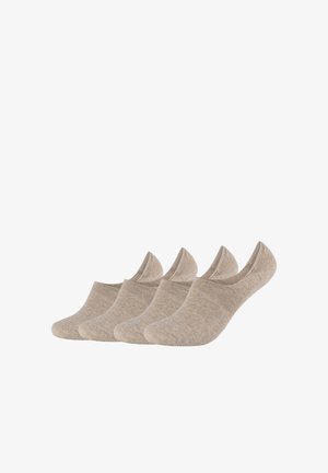 Beige Baumwollmischung Slip-On Socken, niedriger Schnitt mit weichem, glattem Textur. Vier Paare nebeneinander angezeigt, jedes mit einem gerippten Bündchen.