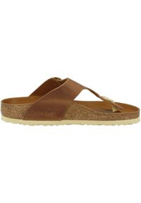 Sandale à glissière en cuir marron avec une semelle en liège, une semelle en caoutchouc, des brides croisées et un détail de boucle décoratif.