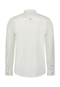 Wit overhemd met lange mouwen in een linnenmix, met een button-down kraag, enkele borstpas en contrasterende knoopaccenten op de manchetten.