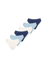 Sæt med seks bomuldsbikinibrief i hvid, lyseblå og navy. Har en glat tekstur og elastik i taljen med et diskret mærke.