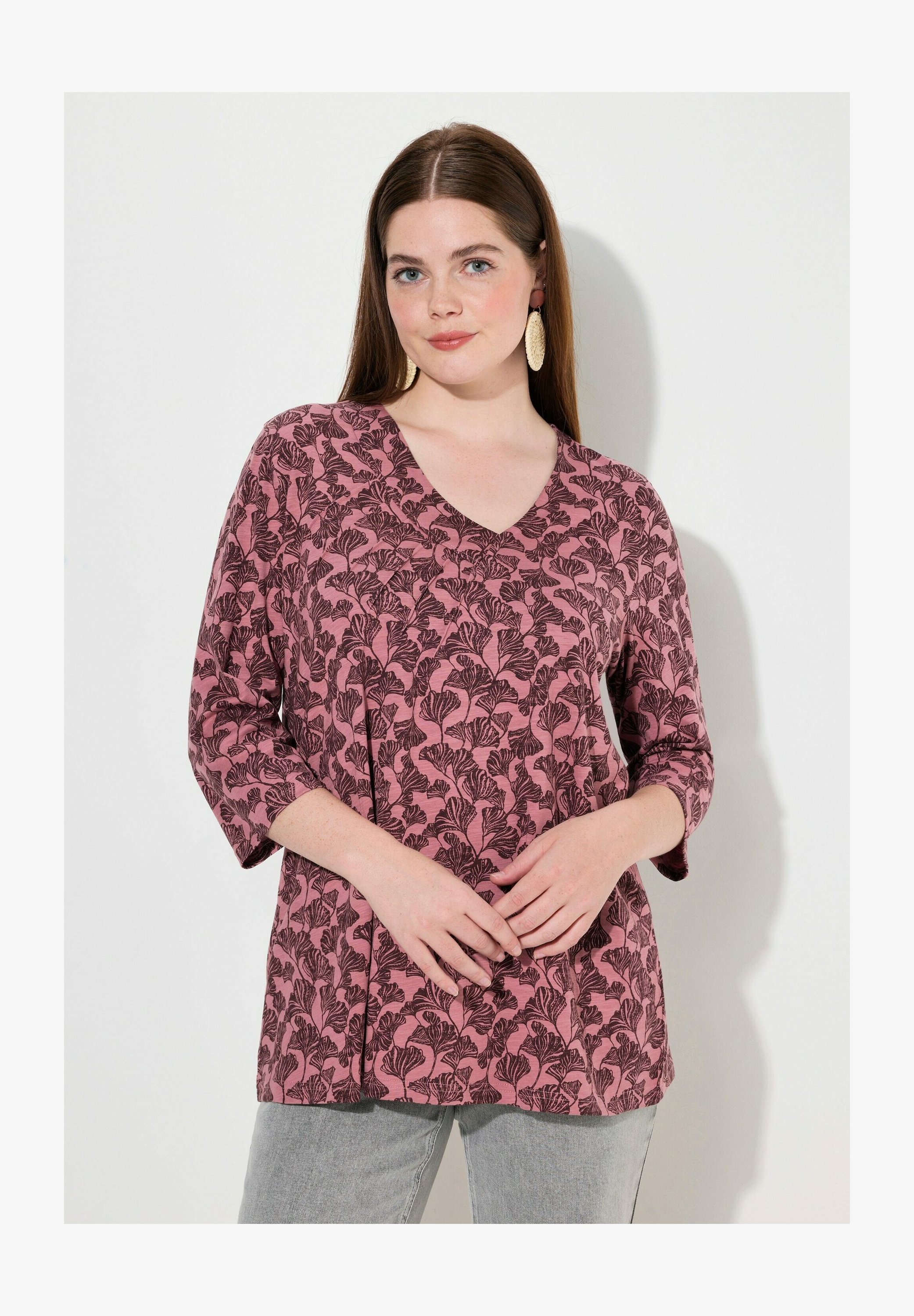 Ulla Popken Maglietta A Maniche Lunghe Donna Taglie Forti – Rosa, Qualità Piqué, Colletto Polo, 48/50 IT