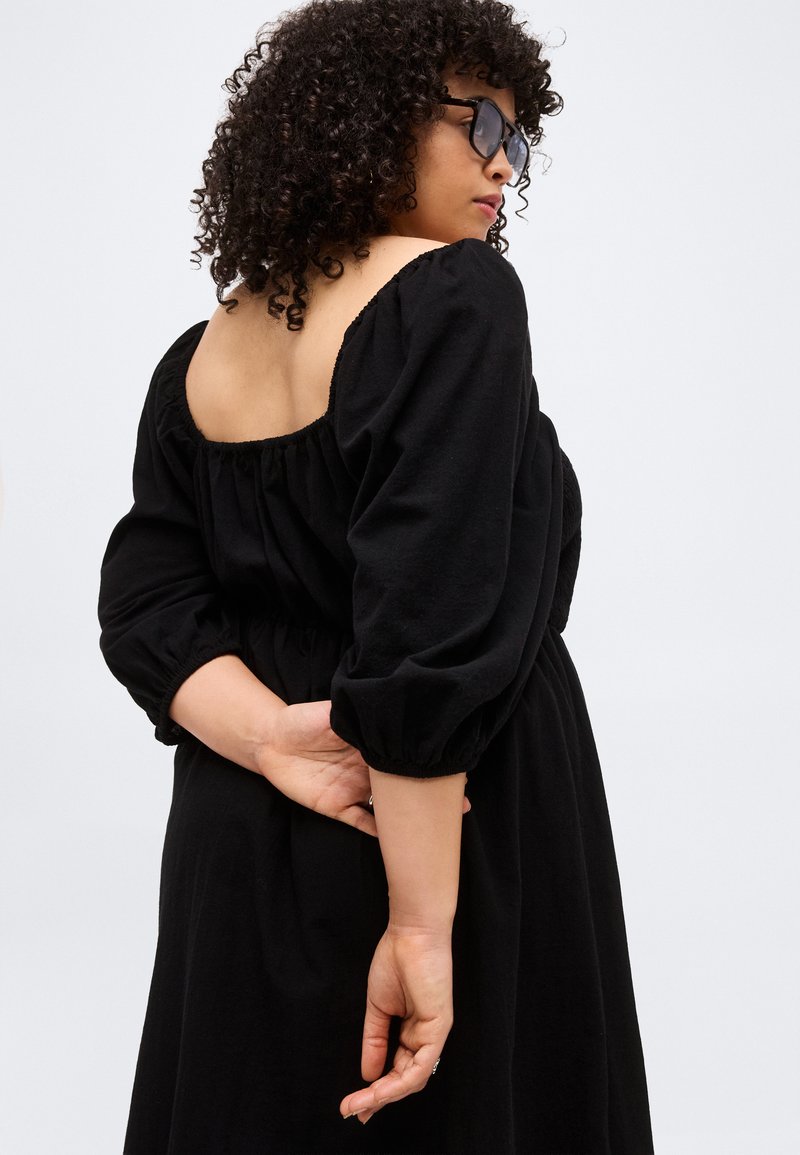 black dresses with black boots Glamorous Curve Black Satin Long Sleeve Mini Dress