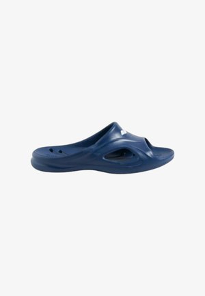 Ciabatta scivolata blu navy con punta aperta e fori laterali di ventilazione, suola sagomata per comfort e uso casual.