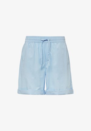 Lichtblauwe shorts van zacht materiaal met een elastische tailleband, een verstelbaar trekkoord en opgerolde mouwen voor een casual pasvorm.