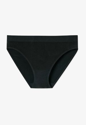 Culottes en coton noir avec une texture lisse. Dotées d'une large ceinture côtelée et d'une coupe classique aux ouvertures de jambe, offrant une couverture intégrale.