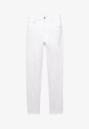 Witte denim jeans met een rechte pijp, voorzien van een sluiting met een voorknop, vijf zakken en subtiele stikdetails.