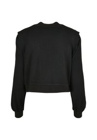 Sweat à col ras du cou noir cropped avec de longues manches bouffantes. Fabriqué en tissu doux, avec un col côtelé et un ourlet droit.