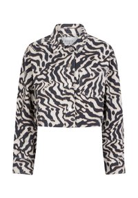 Geknipte blousejack in een katoenmengsel met een zwart-wit zebrapatroon, twee voorkruiszakken en verzilverde knopen.