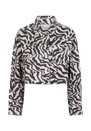 Geknipte blousejack in een katoenmengsel met een zwart-wit zebrapatroon, twee voorkruiszakken en verzilverde knopen.