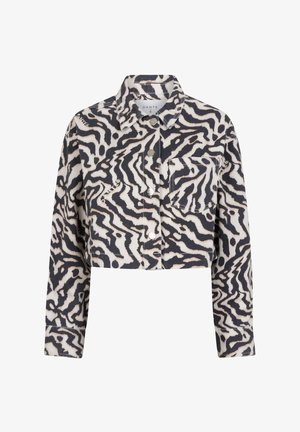 Geknipte blousejack in een katoenmengsel met een zwart-wit zebrapatroon, twee voorkruiszakken en verzilverde knopen.