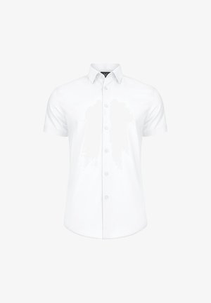 Biała koszula z krótkim rękawem z bawełny, z zapięciem na guziki z przodu, usztywnionym kołnierzykiem i regularnym krojem o gładkiej fakturze.