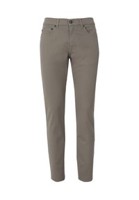 Slim-fit, lichtbruine broek van een katoenmix met vijf zakken, sluiting met knoop aan de voorkant en subtiele stikdetails.