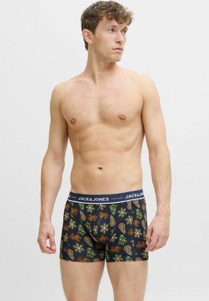 Melnas bokseršortus ar svinīgu piparkūku un svētku dizainu. Mīksts audums, elastīga josta ar "JACK & JONES" zīmolu baltā krāsā.