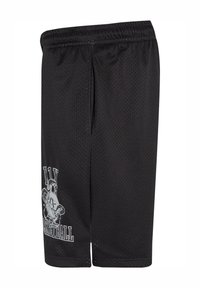 Shorts da basket in rete nera, con vita elastica e spacchi laterali. Design grafico sulla gamba sinistra. Tessuto leggero e traspirante.