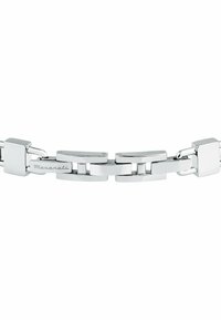 Zilveren metalen armband met in elkaar grijpende schakels; gepolijste afwerking; voorzien van een gebrandmerkt slot met "Maserati" aan de ene kant.