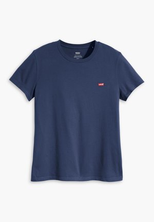 Navy blue t-shirt made of cotton; features a round neckline, short sleeves, and a small red Levi's logo on the chest.