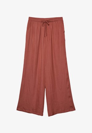 Laadukkaat, ruskeat, leveälahkeiset housut, joissa on pehmeä kangas. Varustettu elastisella vyötäröllä, kiristysnarulla ja kahdella sivutaskulla.