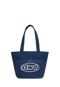 Borsa a tracolla in tela blu navy con due manici corti, con un logo bianco "stwd" di forma ovale centrato sul davanti.
