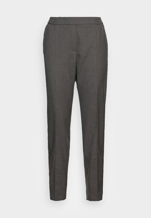 Grijze taps toelopende pantalon met elastische tailleband en voorste plooi, ontworpen voor een getailleerde pasvorm.