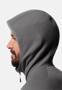 Grijze hoodie met een snug fit, een gladde textuur en zichtbare naden. Bevat een trekkoord bij de hals voor aanpassing.