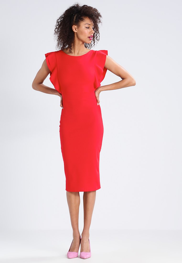 WAL G. DIANA RUFFLE SLEEVE MIDI DRESS - Jerseyjurk - red/rood - Zalando.be