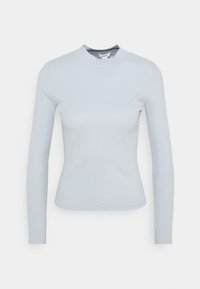 Ljusblå långärmad topp med hög hals, tillverkad av stretchigt tyg, med en figurnära silhuett och slät textur.