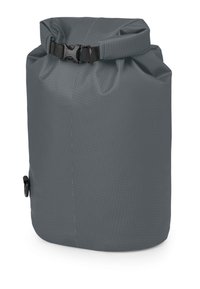 Borsa impermeabile roll-top grigia con fibbia e clip laterale. Realizzata in materiale resistente con superficie testurizzata e cuciture rinforzate.