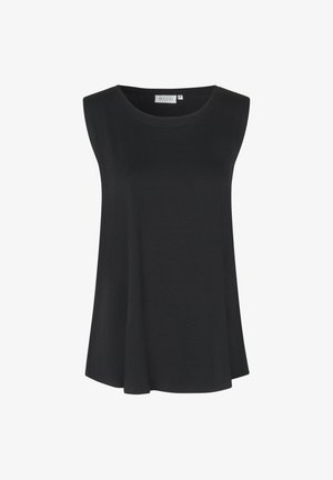 Haut noir sans manches avec un col rond, coupe ample, et une étiquette portant l'inscription « MASAI » à l'intérieur du col arrière.