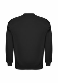 Zwarte sweatshirt met een ronde hals, lange mouwen en geribde manchetten. Glad textuur, minimalistisch ontwerp zonder zichtbare logo's of graphics.