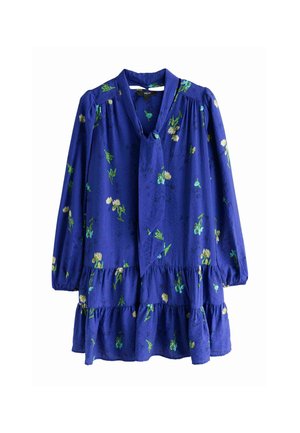 Next, LONG SLEEVE TIE NECK MINI DRESS - Skjortekjole - blue floral print