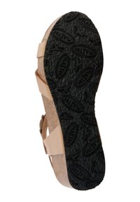Sandal con suola in sughero, dotata di una suola esterna in gomma nera testurizzata e cinturini beige. Caratterizzata da una costruzione leggera e una fibbia regolabile per una vestibilità ottimale.