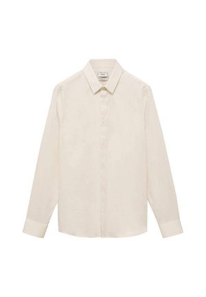 Light ivory long-sleeve shirt made of smooth fabric. Features a classic collar, full button placket, and standard cuffs.