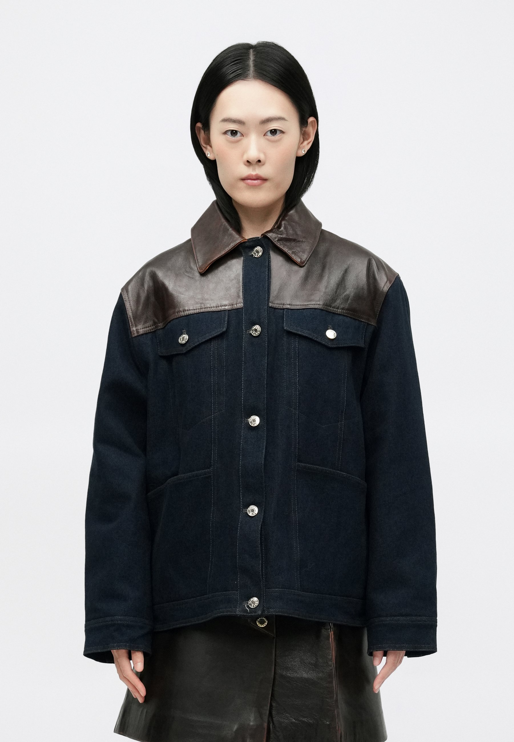Veste Femme En Cuir Noir Marine Old Navy - Taille S, Boutonnée, Mi-longue, Doublée, Occasion Très Bon état