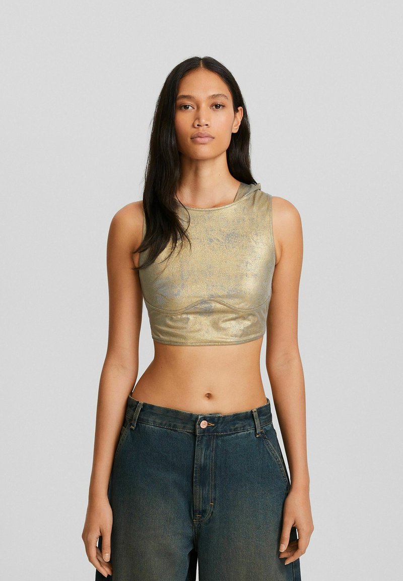 Bershka SLEEVELESS WITH HOOD AND OPEN BACK Top gold coloured/goldfarben Zalando.at