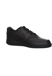 Zapatillas negras Nike Air Force 1, con un upper de cuero suave, cuello acolchado, puntera perforada para transpirabilidad, y suela de goma plana.