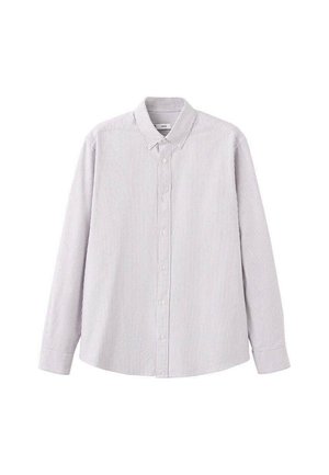Langærmet skjorte i lysegrå med lodrette hvide striber. Har en spids krave og knapmanchetter. Lavet af blødt stof.