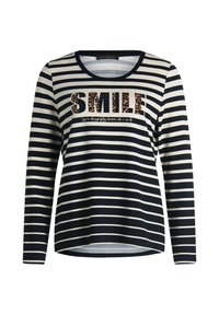 Gestreiftes Langarmshirt in Marineblau und Creme. Mit einem Leopardenmuster "SMILE" Grafik und weichem Stoff sowie einem runden Ausschnitt.