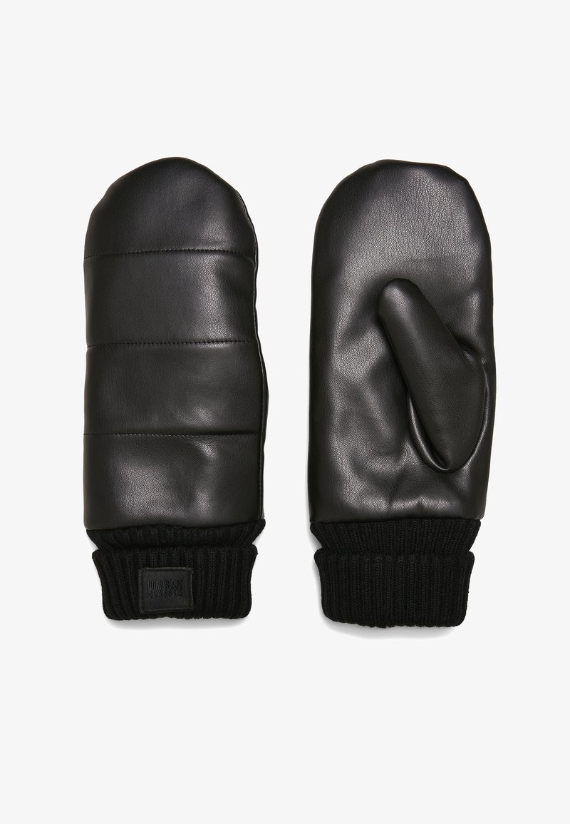 Mănuși din piele neagră cu un strat exterior moale, manșetă tricotată neagră și un design căptușit pentru căldură și confort. Au un compartiment pentru degetul mare.