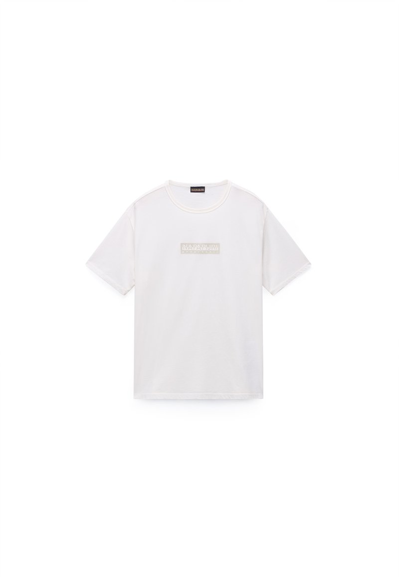 Λευκό κοντομάνικο μπλουζάκι από βαμβάκι, με ανάγλυφη λεπτομέρεια λογότυπου στο στήθος και στρογγυλή λαιμόκοψη. Απλός σχεδιασμός, άνετη εφαρμογή.