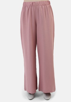 Lichtroze wijde broek met een elastische tailleband, gemaakt van een gestructureerde stof, met een losse silhoeet voor comfort en bewegingsvrijheid.