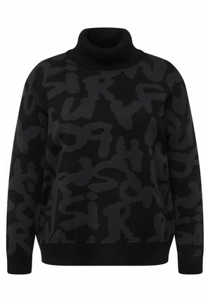 Czarny sweter z golfem z teksturowanym wzorem w różnych odcieniach czerni. Luźny krój z długimi rękawami i ściągaczem na dole.