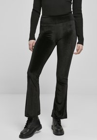 Urban Classics - LADIES HIGH WAIST VELVET BOOT CUT LEGGINGS - Broek - black Miniatuurafbeelding 1