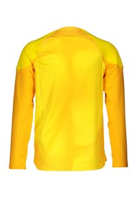 Langarmshirt in leuchtendem Gelb, aus glattem Stoff hergestellt. Verfügt über Raglanärmel, einen runden Halsausschnitt und einen leicht schimmernden Stoff.