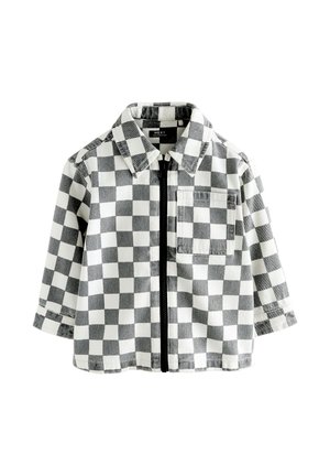 Next, REGULAR FIT - LONG SLEEVE ZIP THROUGH - Giacca di jeans - grey/white checkerboard